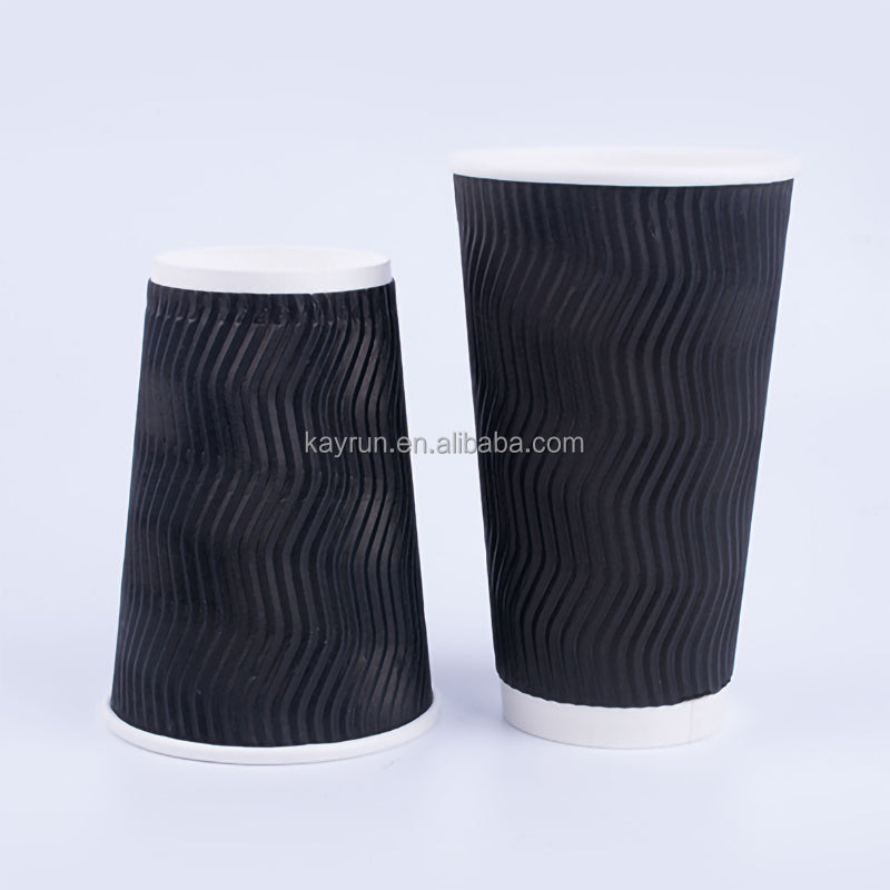 50PCS 8oz 12oz 16oz Custom Printed Eco Friendly Triple Ripple Wall cup 3 Layer Disposable hot drink Coffee Paper Cups