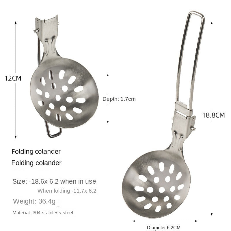 Outdoor folding frying spatula camping portable 304 stainless steel rice spatula barbecue picnic tableware hiking travel funnel