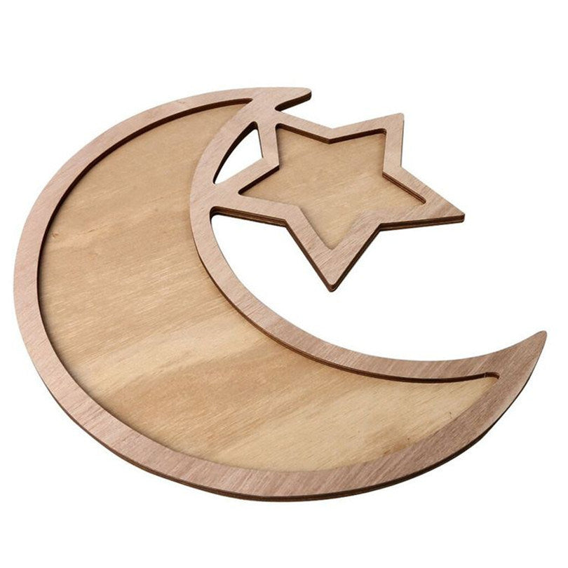 1pc, Eid Al-Fitr Dessert Tray, Stars And Moon Wooden Ornaments, Ramadan Ornaments, Ramadan Kareem, Holiday Accessory, Birthday Party Supplies, Room Decor, Random Color