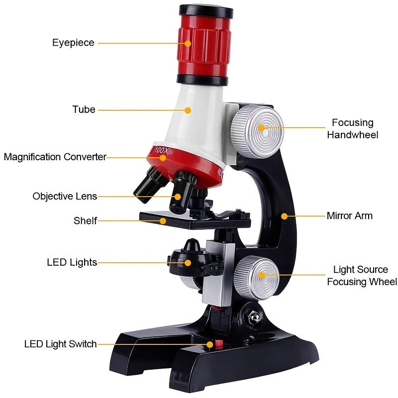 Kids Microscope Kit Science Lab LED 100-1200X Biological Microscope Home School Educational Toys children Optical Instruments