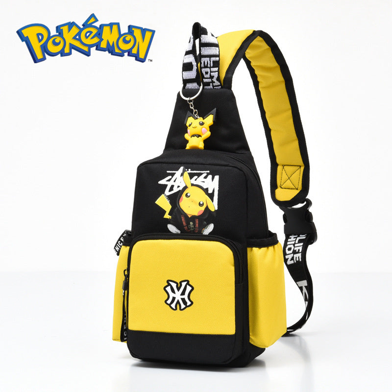 3-Color Pokemon Shoulder Bag Men's and Women's Chest Bag Canvas Youth Sports Pikachu Crossbody Bag Handbag Chest Strap Waist Bag
