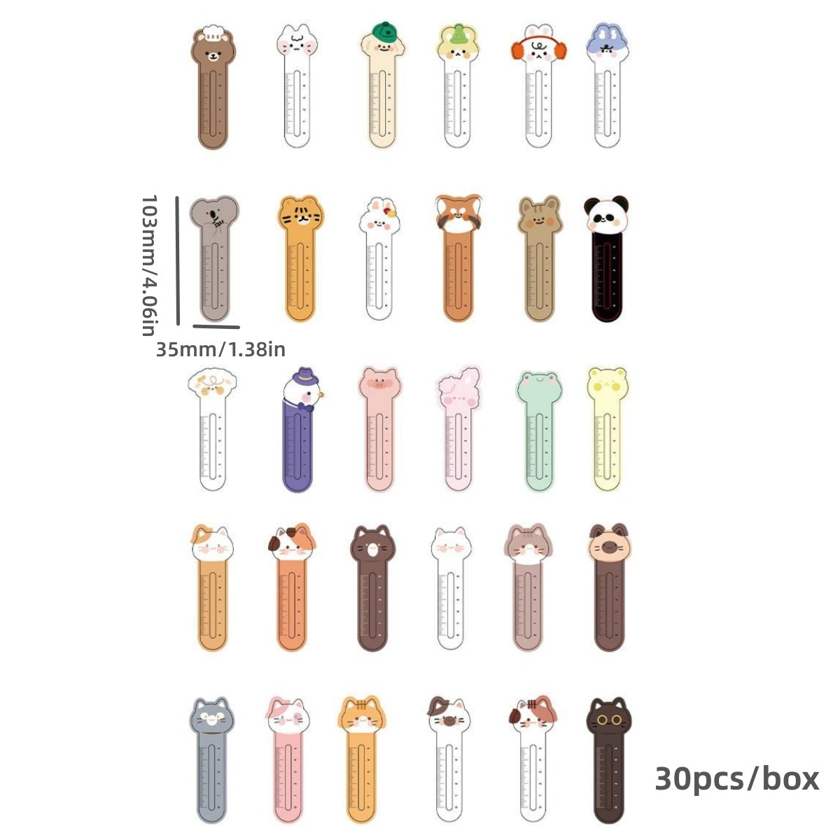 30pcs Cartoon Cute Ruler Bookmarks