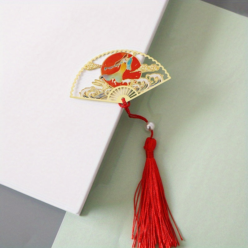 1pc Classical Folding Fan Dragon Fairy Crane Chinese Style Stationery Bookmarks Reading Newspapers Reading Marks Office Supplies