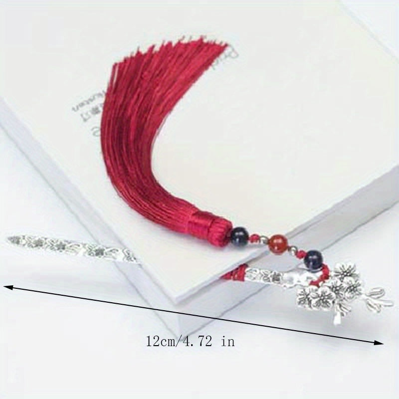 1PC Chinese Retro Metal Bookmark, With Tassel Creative Plum Blossom Bossom Bookmark Student Stationery School Office Supplies Gifts