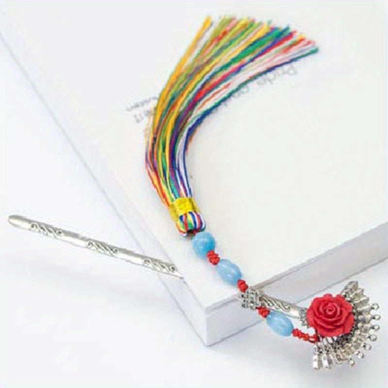 1PC Chinese Retro Metal Bookmark, With Tassel Creative Plum Blossom Bossom Bookmark Student Stationery School Office Supplies Gifts