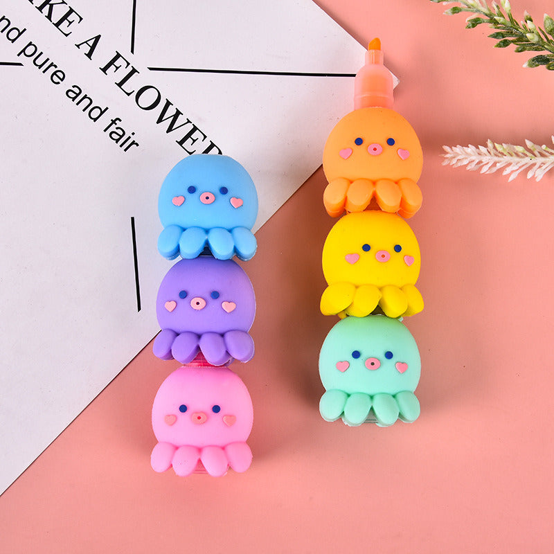 6 Colors/Box Small Octopus Shape Highlighter-3mm