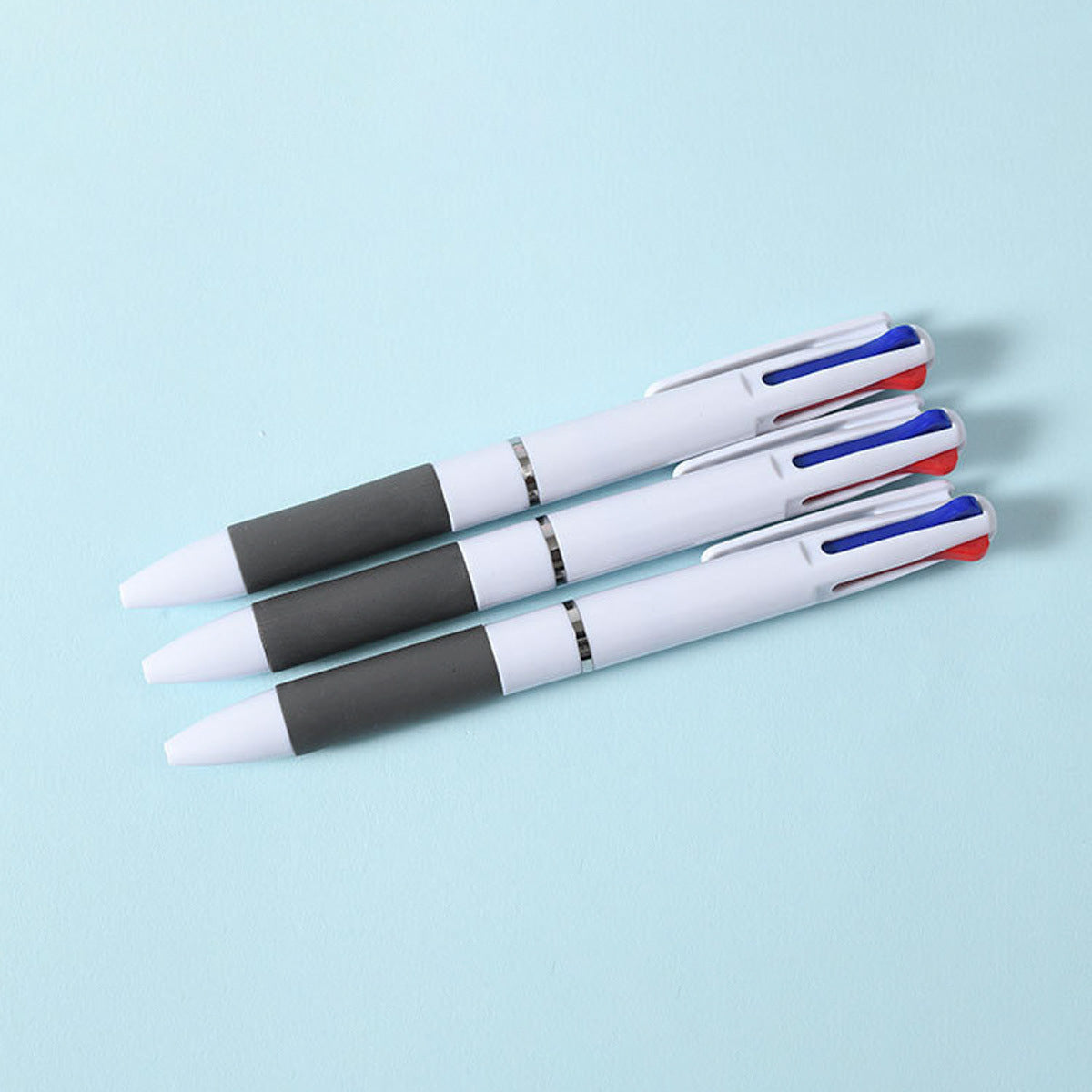 3pcs Three-color Ballpoint Pen 0.7mm Bullet Head Multi-color Pen Student Office Black Red Blue 3-color Integrated Push Type Ballpoint Pen