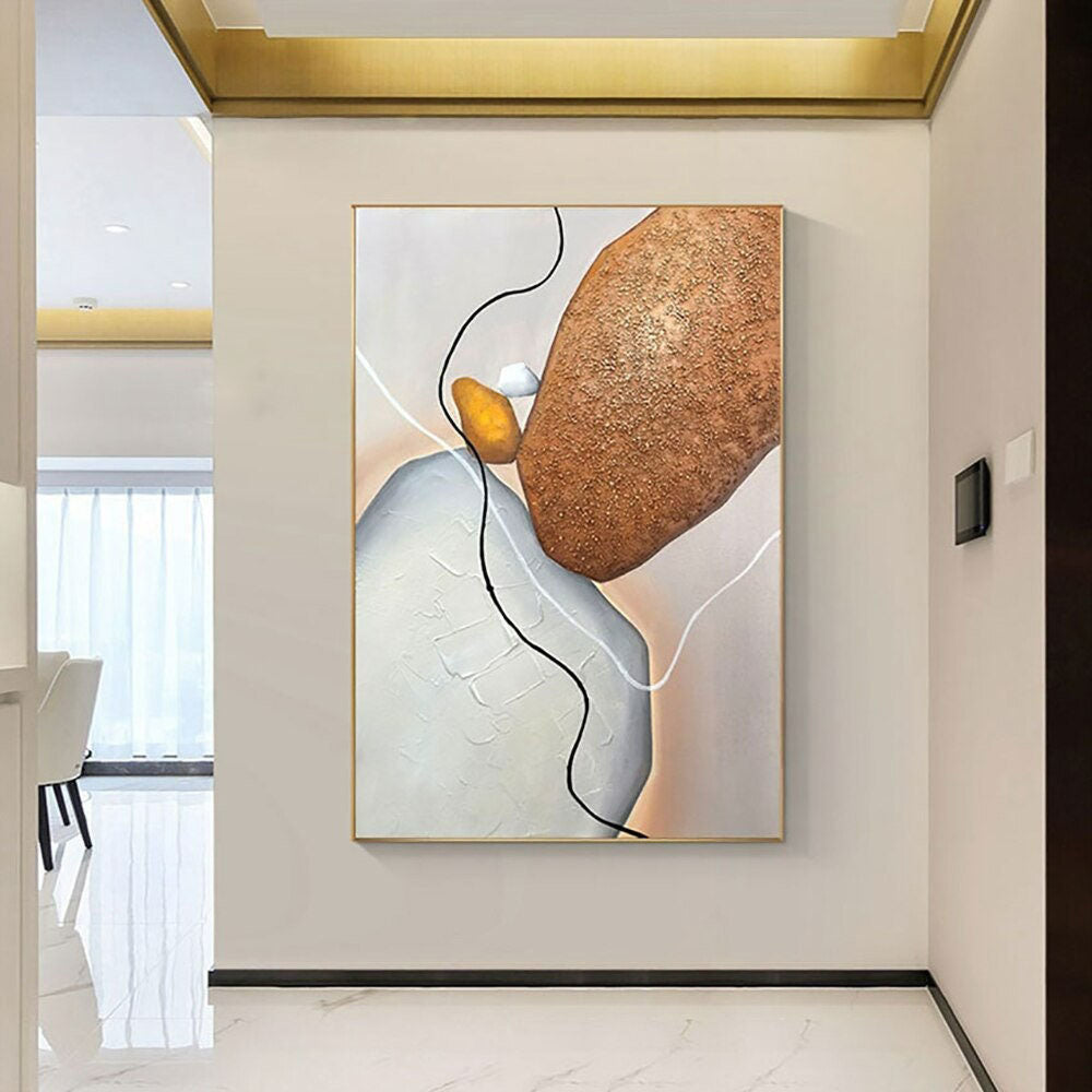 Handmade Abstract Art Hand Painted Yellow Gray Abstract Original Oil Painting Handmade Wall Art Paintings Decoration Home Living Room hallway bedroom luxurious decorative painting