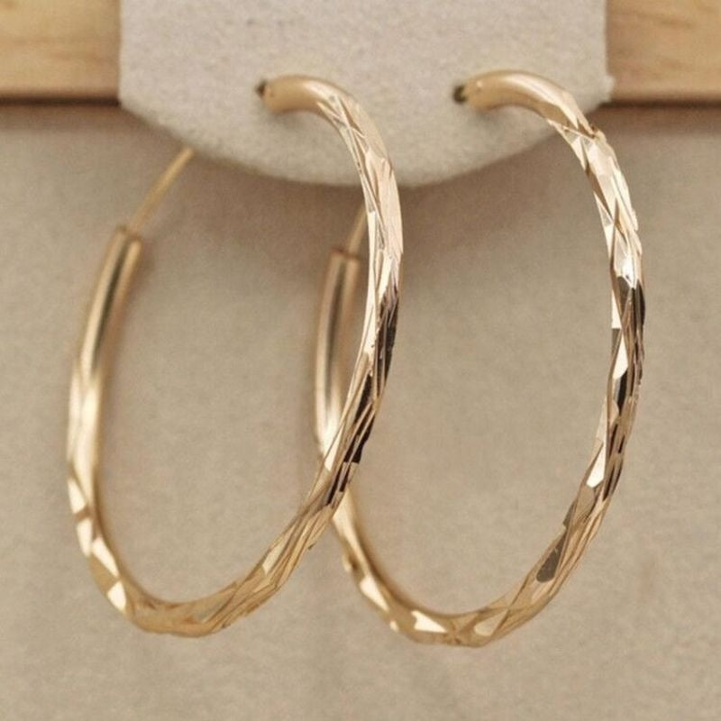 Simple Golden Big Circle Hoop Earrings 18K Gold Plated Jewelry For Women