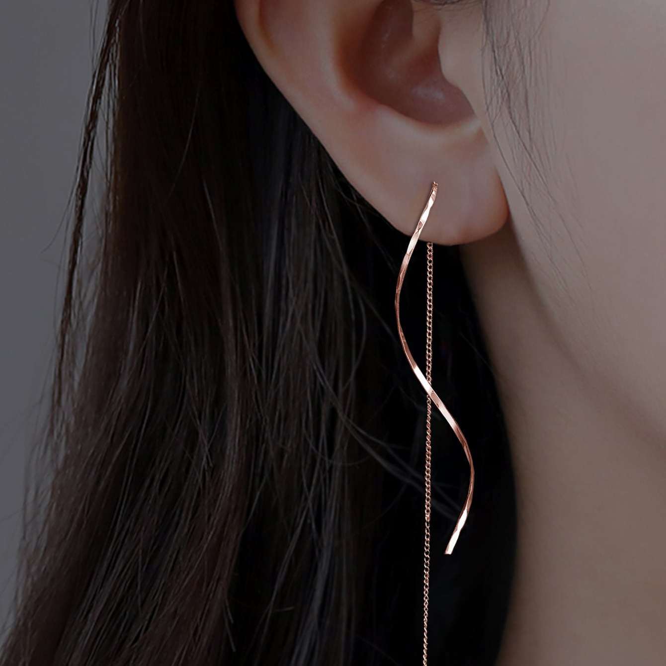 Long Tassel Threader Earrings Wave Shaped Simple Long Chain Earrings Elegant Earrings For Women & Girls