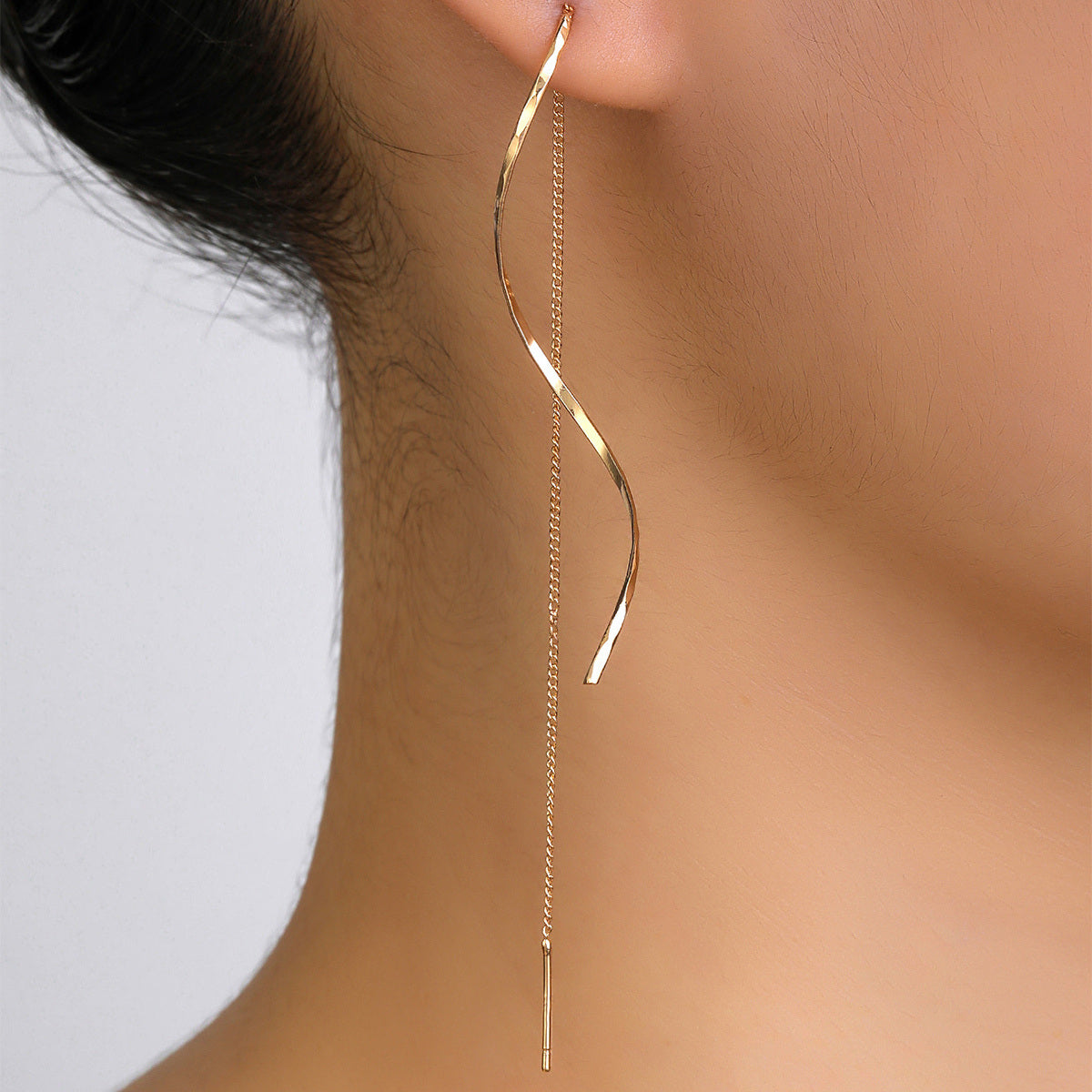 Long Tassel Threader Earrings Wave Shaped Simple Long Chain Earrings Elegant Earrings For Women & Girls