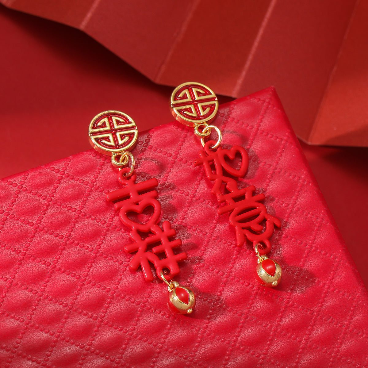 Chinese New Year Auspicious Pendant Drop Earrings For Women Festive Ear Jewelry 1Pair