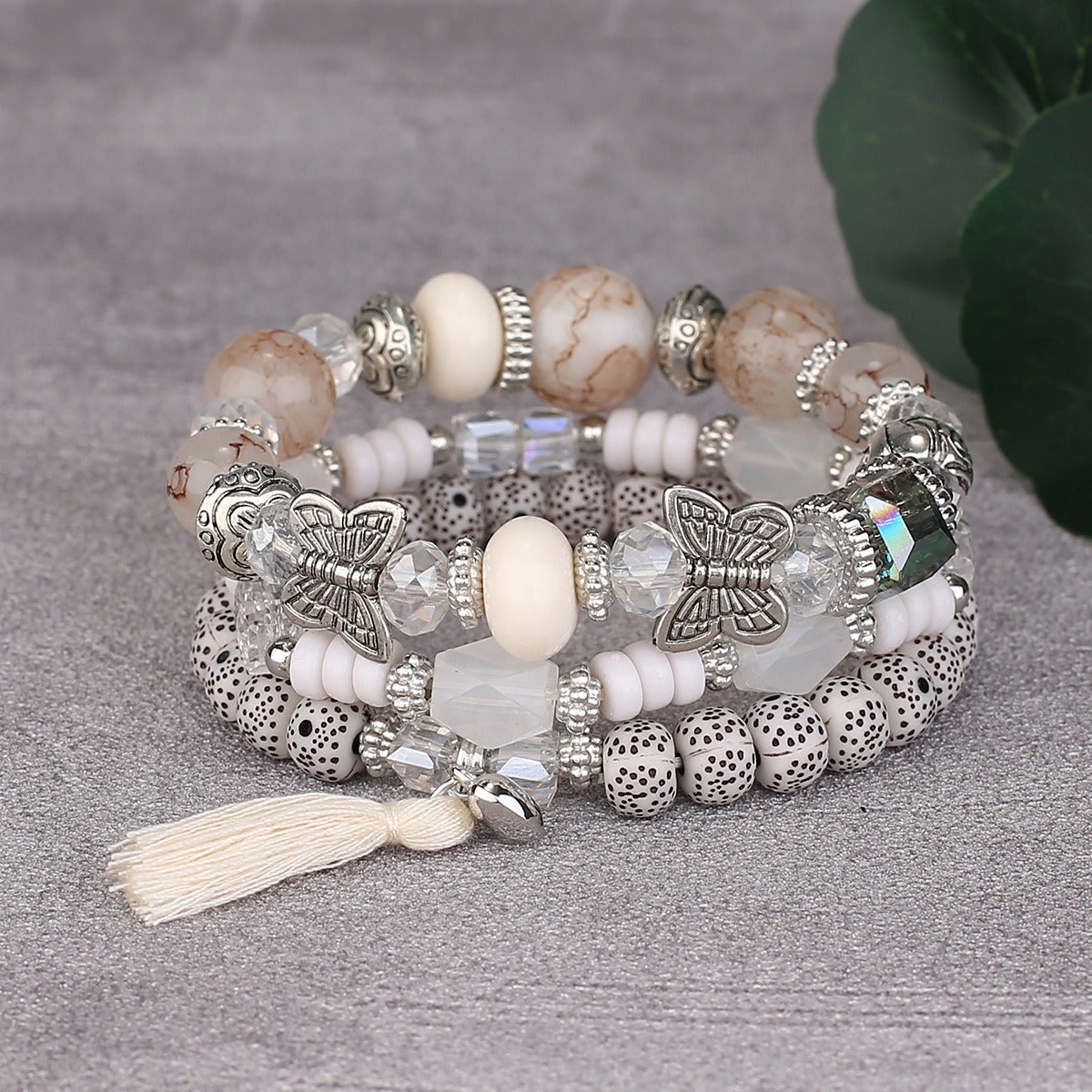 Tassel Butterfly Pendant Multilayer Bracelet Simple Multi-Circle Bead Bracelet Bohemian Bracelet