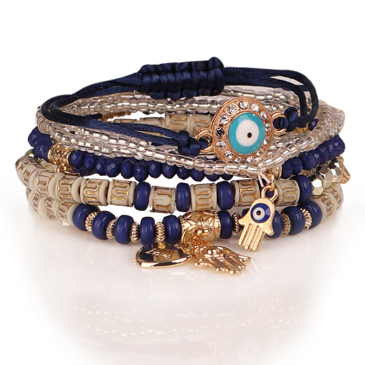 Women's Beaded Multilayer Bracelet Set Boho Devil's Eye Pendant Bracelet Jewelry