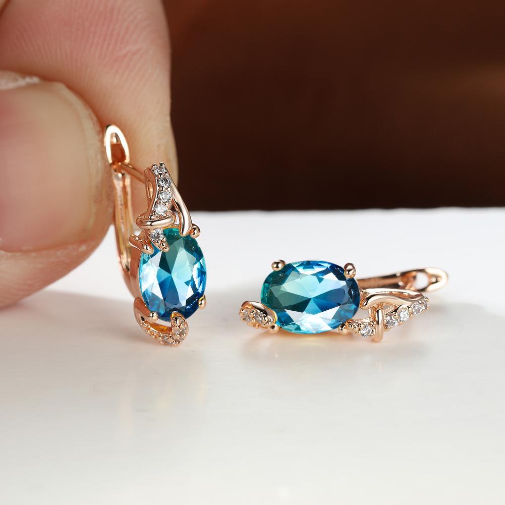 18K Gold Plated Blue Sapphire Stud Earrings Trendy Women Round Oval Cut White Blue Red Pink Stone Drop Earrings Anniversary Claw Earrings Jewelry