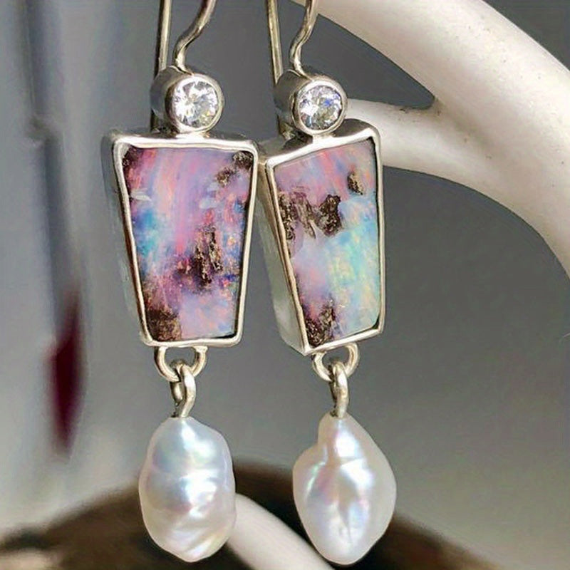 1PR Retro Color Opal Pearl Ear Hook Earrings Women's Temperament Workplace Business Show High-end Accessories Jewelry