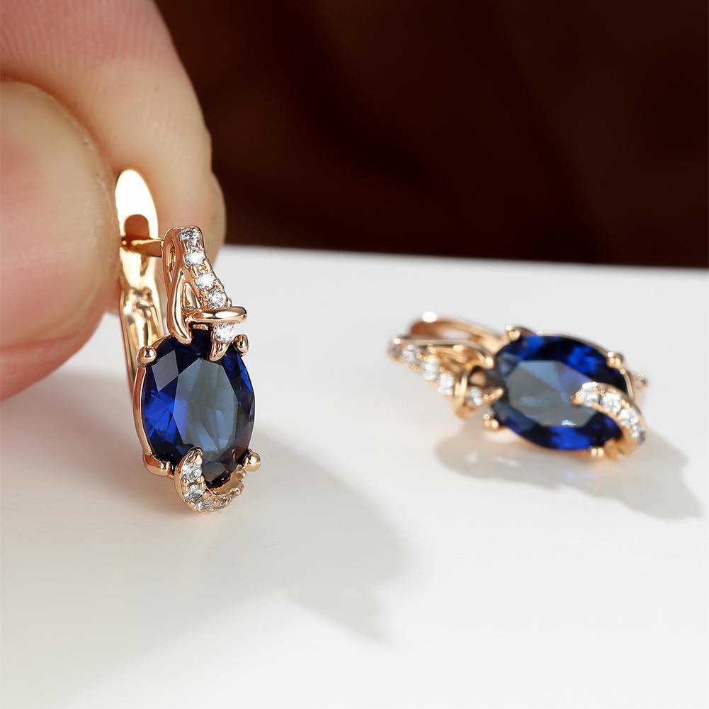 18K Gold Plated Blue Sapphire Stud Earrings Trendy Women Round Oval Cut White Blue Red Pink Stone Drop Earrings Anniversary Claw Earrings Jewelry