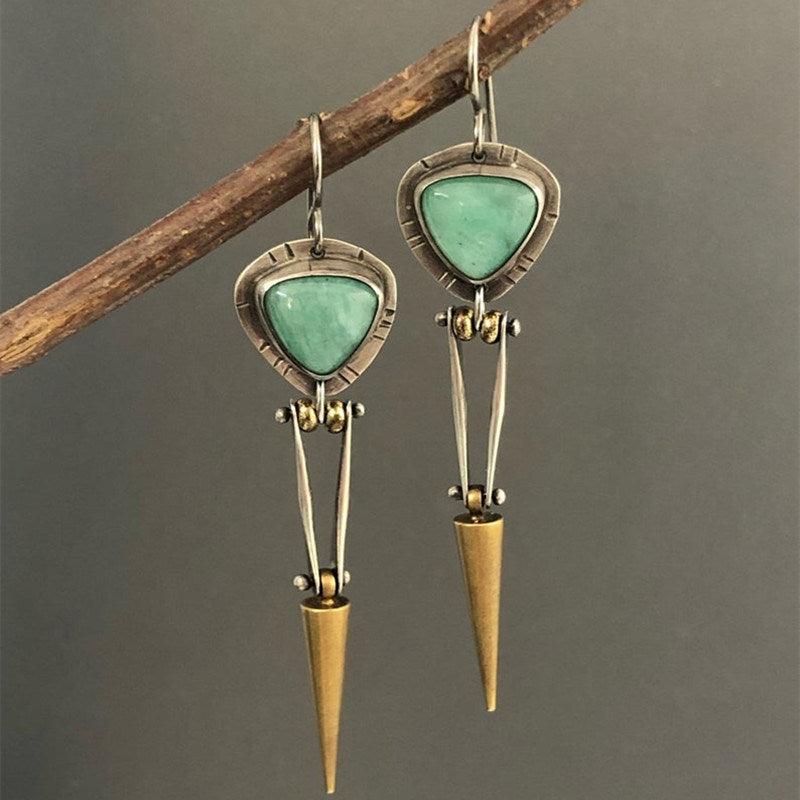 Vintage Long Turquoise Stone Drop Dangle Earrings 925 Silver Plated Boho Jewelry For Women Girls