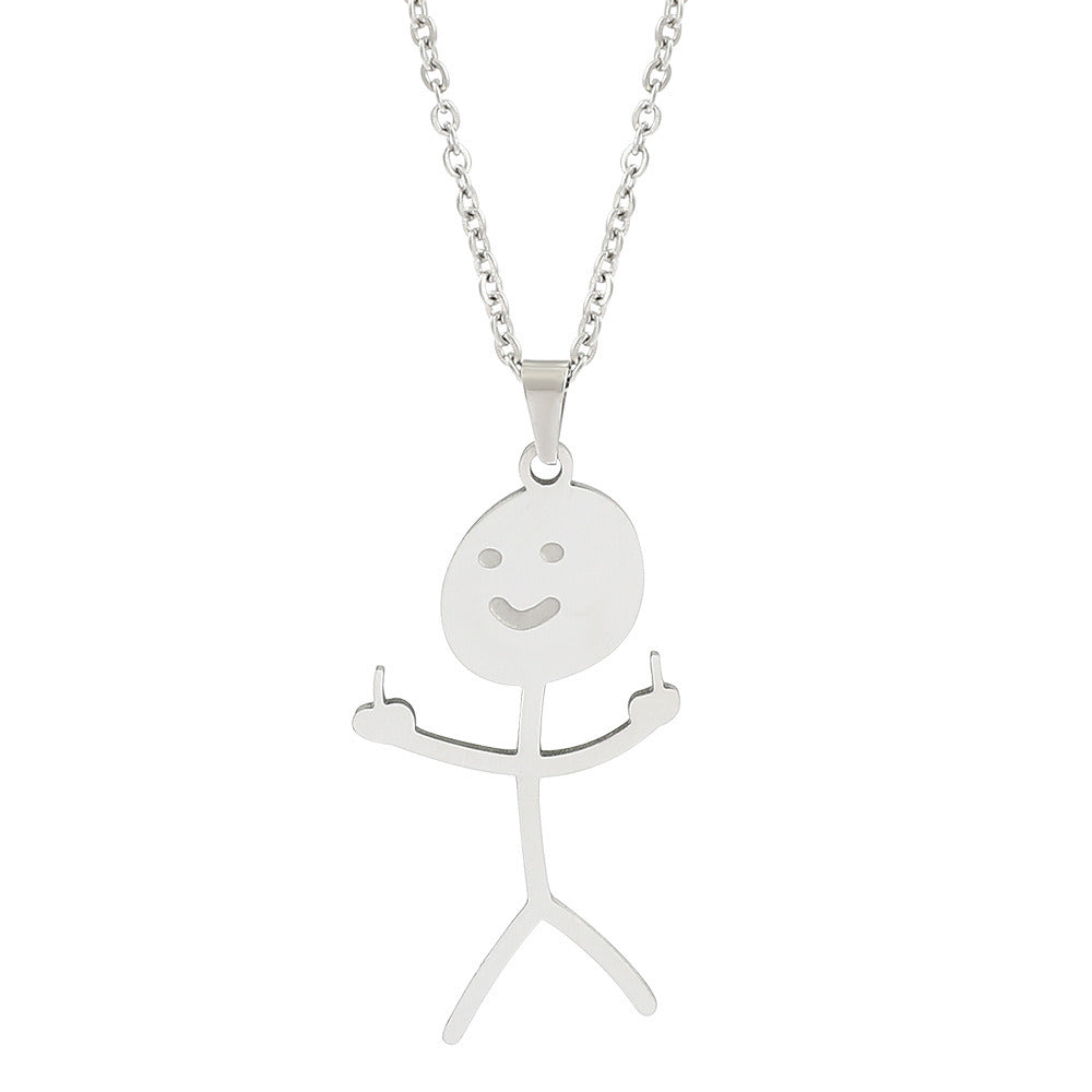 Men's Women's Funny Doodle Necklace; Smiley Middle Finger Necklace For Men; Personalized Matchstick Finger Pendant Gift For Teen