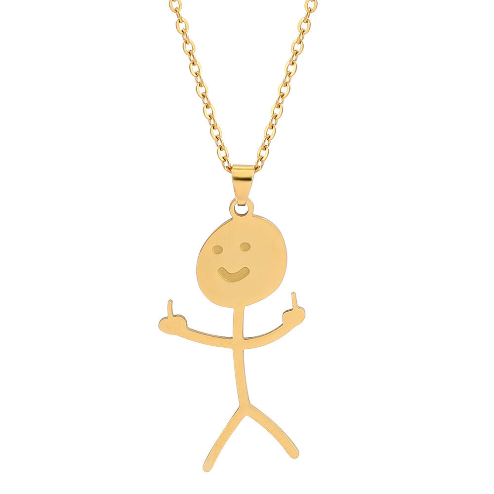 Men's Women's Funny Doodle Necklace; Smiley Middle Finger Necklace For Men; Personalized Matchstick Finger Pendant Gift For Teen