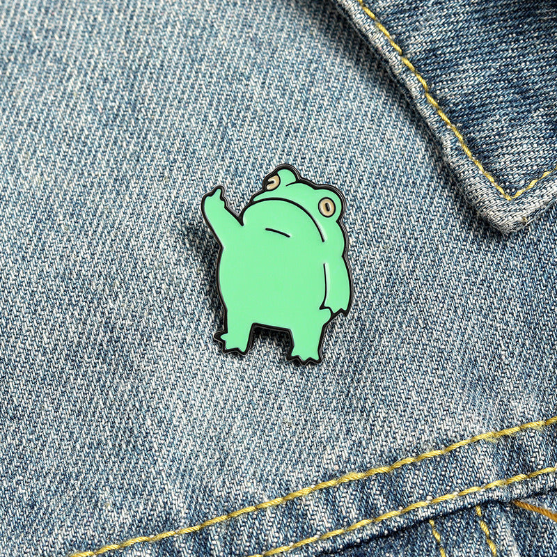 Brooch Pin Frog With Middle Finger Hard Enamel Pin For Woman Safety Pin Women Girls Clothing Decoration