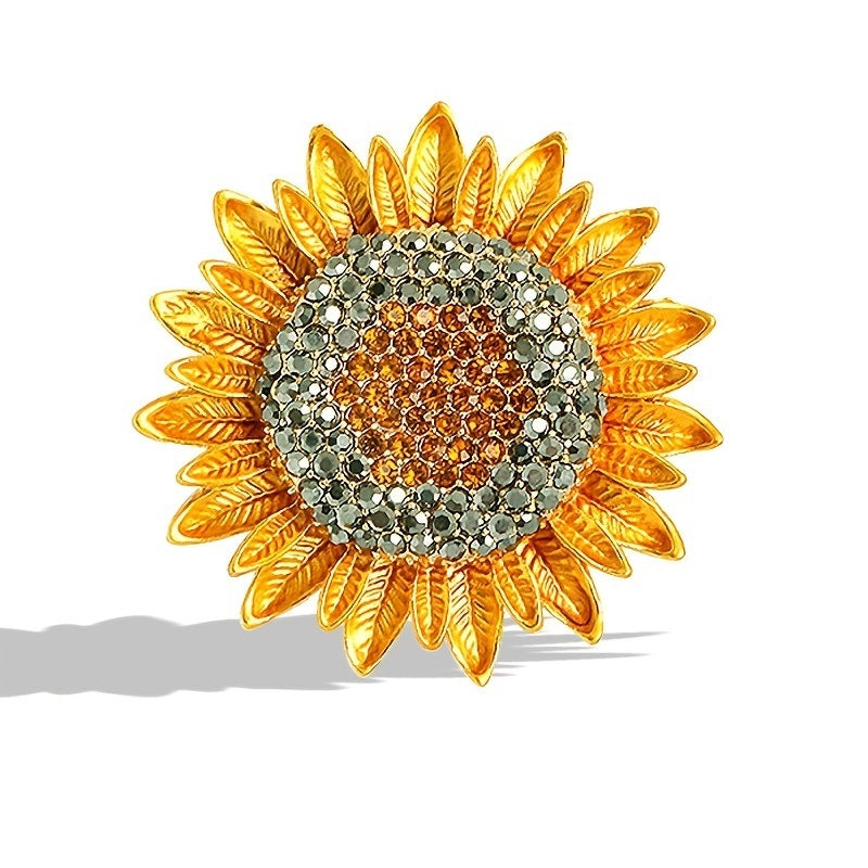 Pin Rhinestone Lapel Delicate Yellow Elegant Enamel For Women Brooches Sunflower Brooch Metal Pin Backs Locking Make