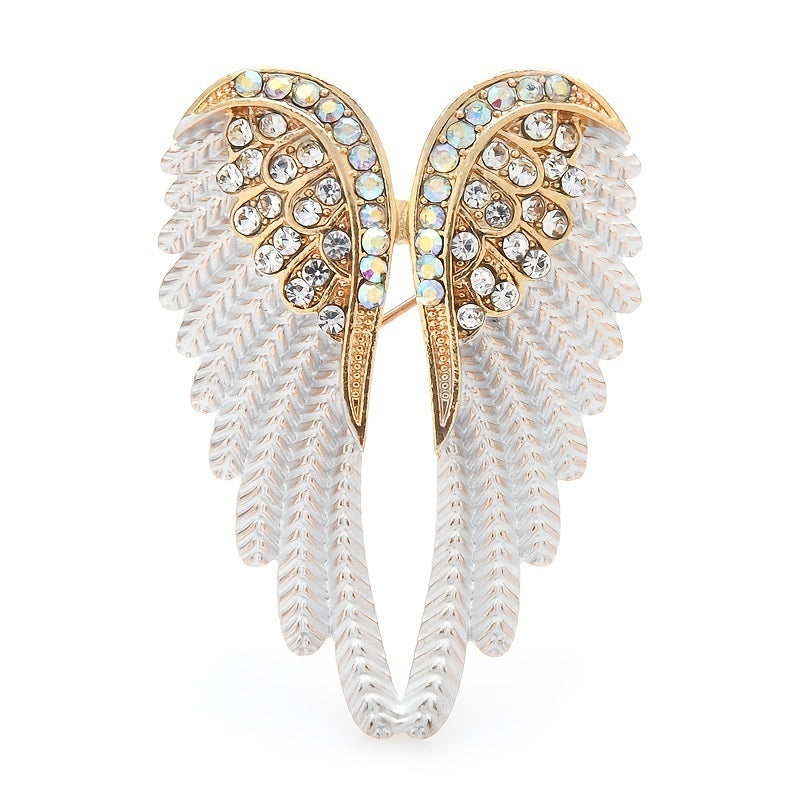 Rhinestone Angel Feather Wing Brooches Pins Corsage Scarf Clips Safety Pin Women Girls Vintage Clothing Decoration