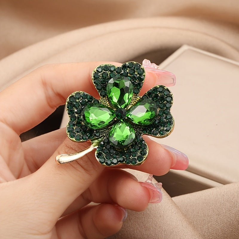 Green Clover Brooches Pins Corsage Scarf Clips Safety Pin Women Girls Vintage Clothing Decoration St. Patrick's Day Gift