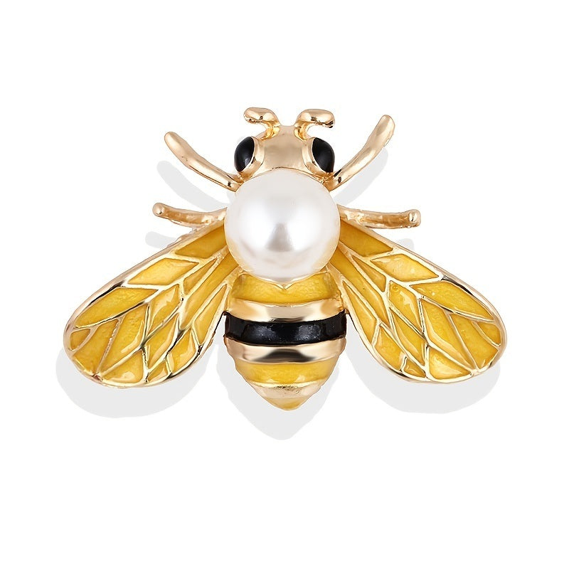 Honey Bee Brooch For Women Crystal Insect Themed Bee Brooch Fashion Faux Pearl Brooch Pins Golden Tone