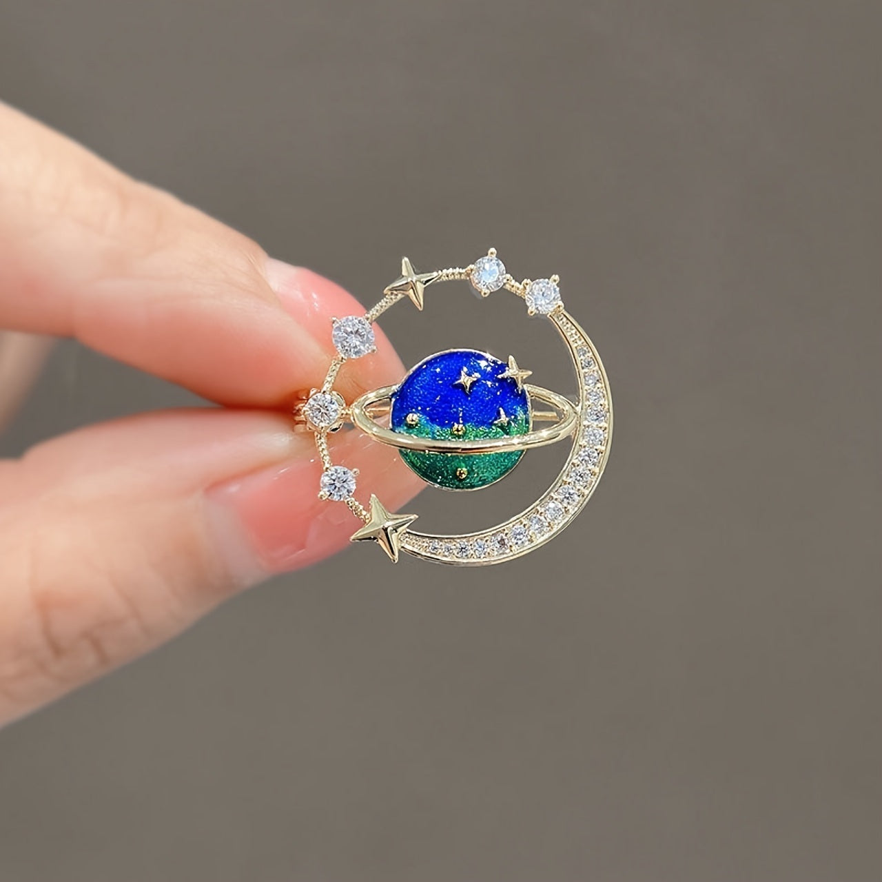 Blue Earth Planet Brooch Pin Moon Cross Stars Space Corsage Lapel Brooches Pins For Women Girls