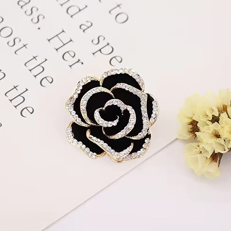 Elegant Crystal Blooming Rose Flower Brooch Lapel Pin Breastpin For Women Bridal Cardigan Hat Scarf Suit Sweater Floral Pins