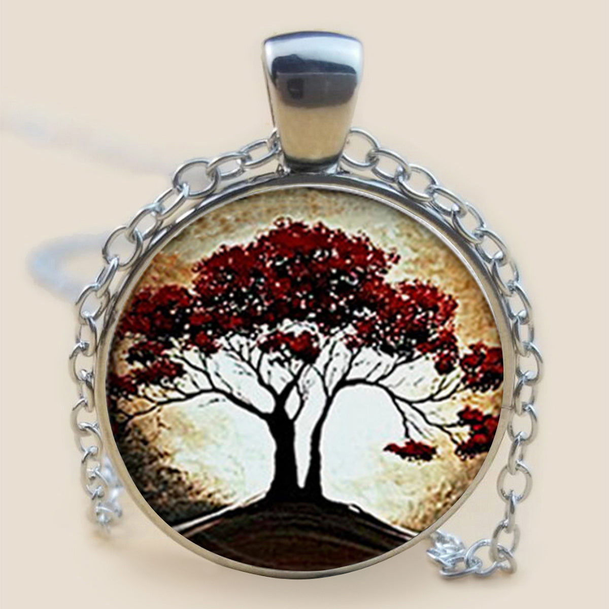 The Tree Of Life Glass Cabochon Necklace Sweater Chain Long Necklace Women's Trendy Necklace
