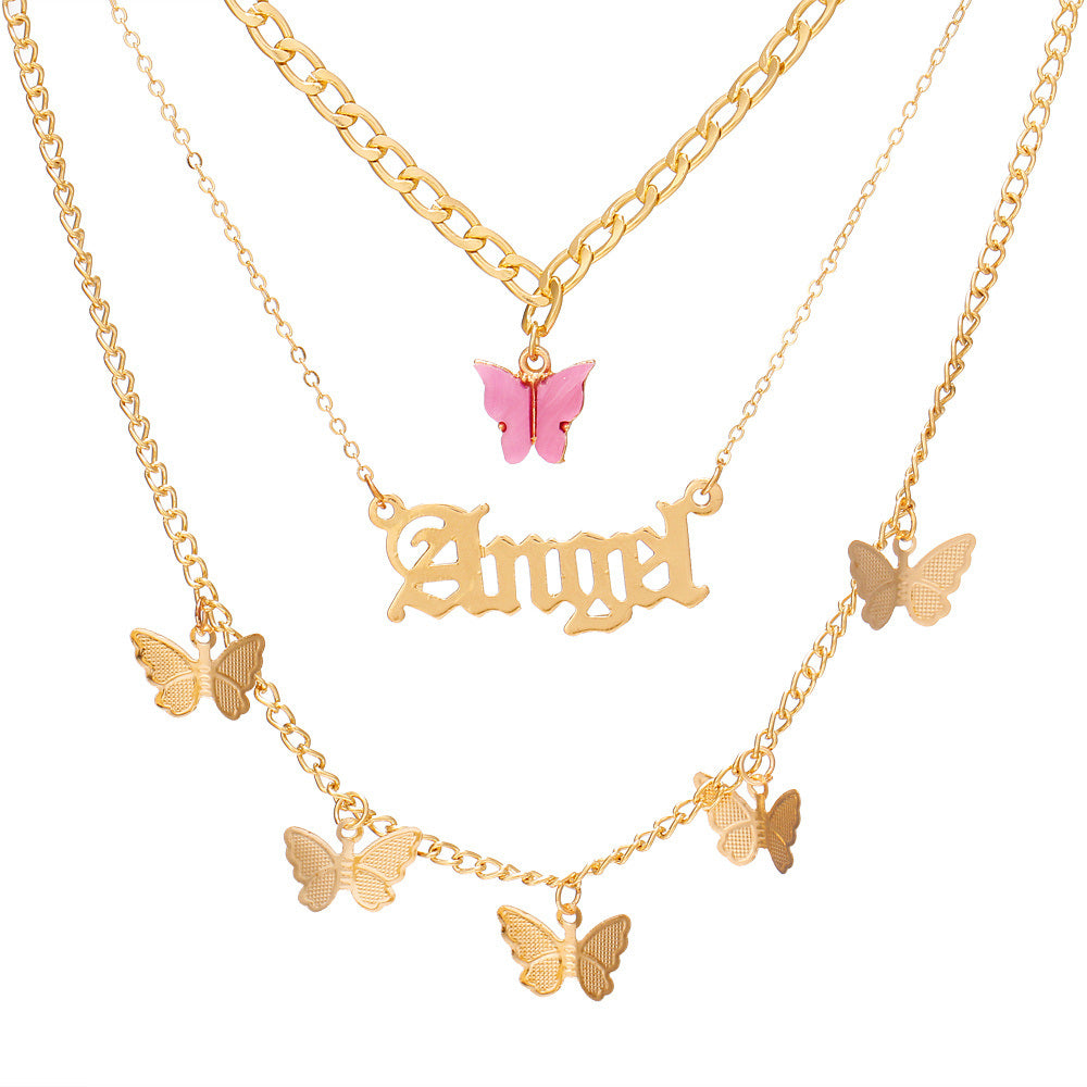 Letter & Butterfly Charm Layered Necklace