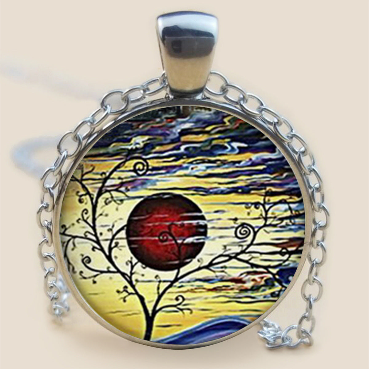The Tree Of Life Glass Cabochon Necklace Sweater Chain Long Necklace Women's Trendy Necklace