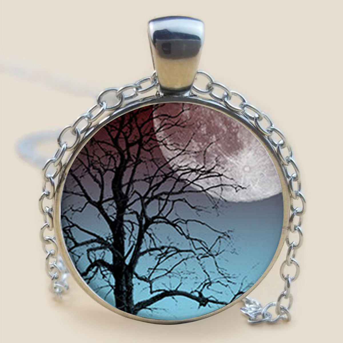 The Tree Of Life Glass Cabochon Necklace Sweater Chain Long Necklace Women's Trendy Necklace