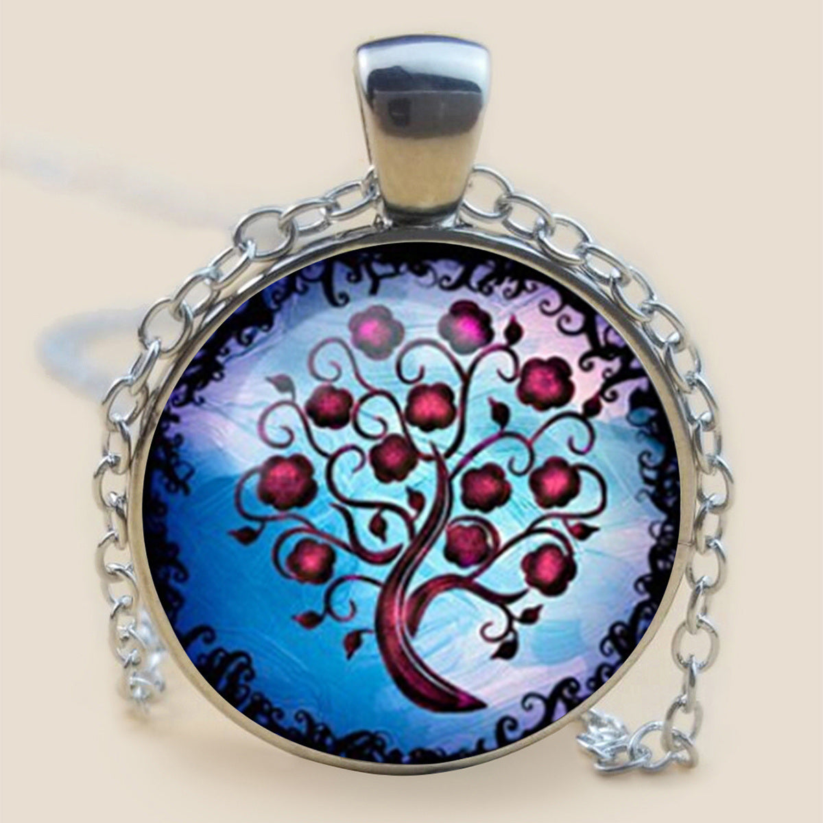 The Tree Of Life Glass Cabochon Necklace Sweater Chain Long Necklace Women's Trendy Necklace