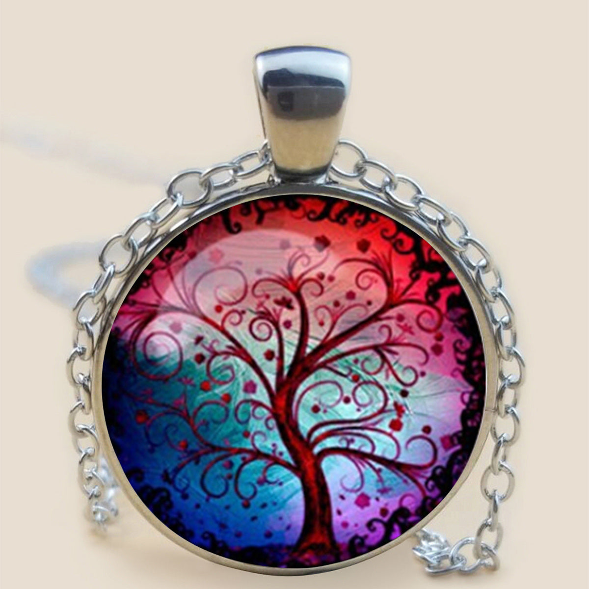 The Tree Of Life Glass Cabochon Necklace Sweater Chain Long Necklace Women's Trendy Necklace