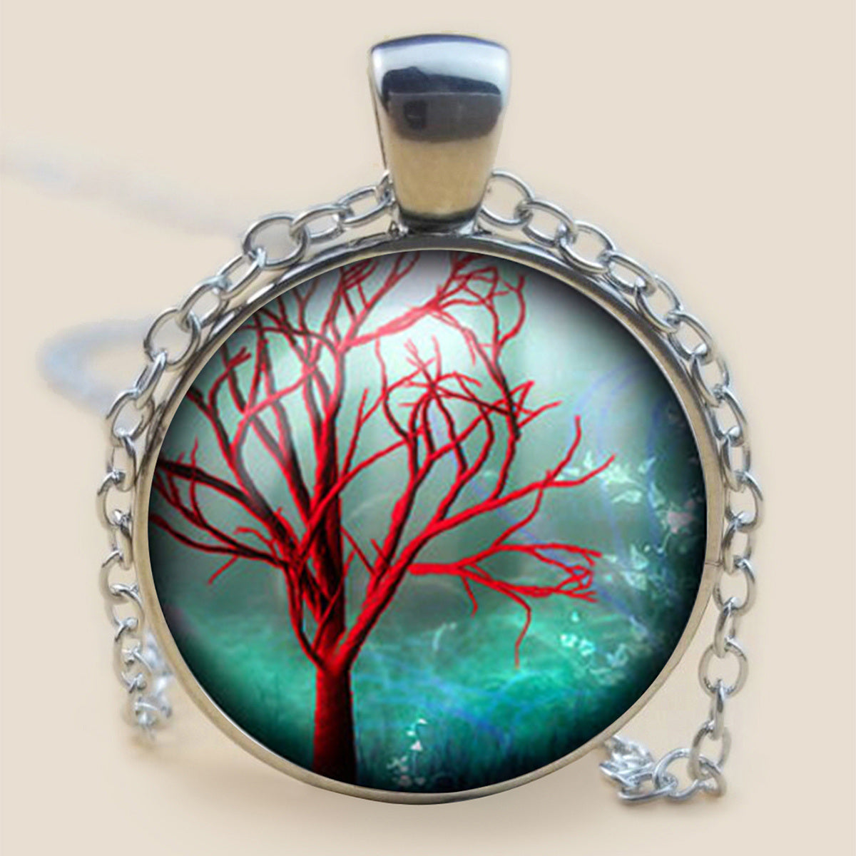The Tree Of Life Glass Cabochon Necklace Sweater Chain Long Necklace Women's Trendy Necklace