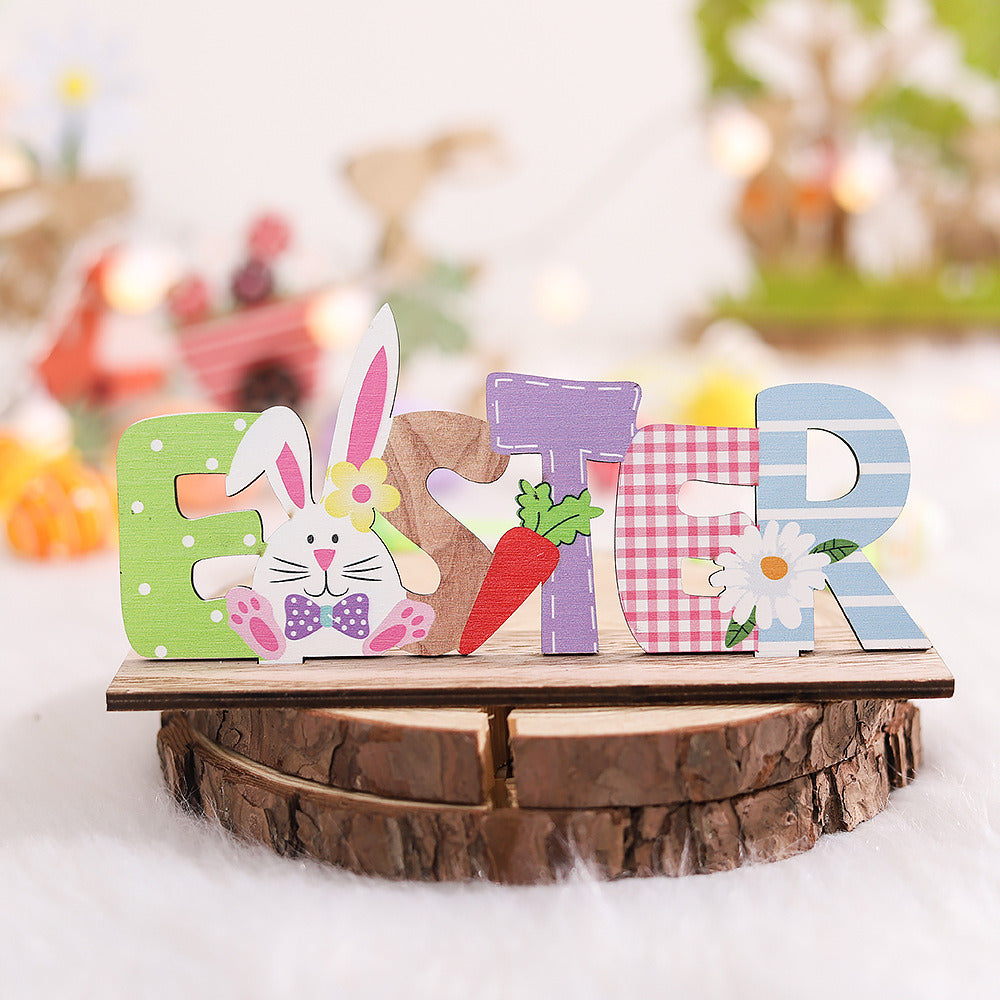 1pc Easter Bunny Gnome & Letter Design Ornament ; Easter Tabletop Wooden Decorations Signs; Cute Rabbit Gnome DIY Art Crafts; Home Decor; Easter Party Decor