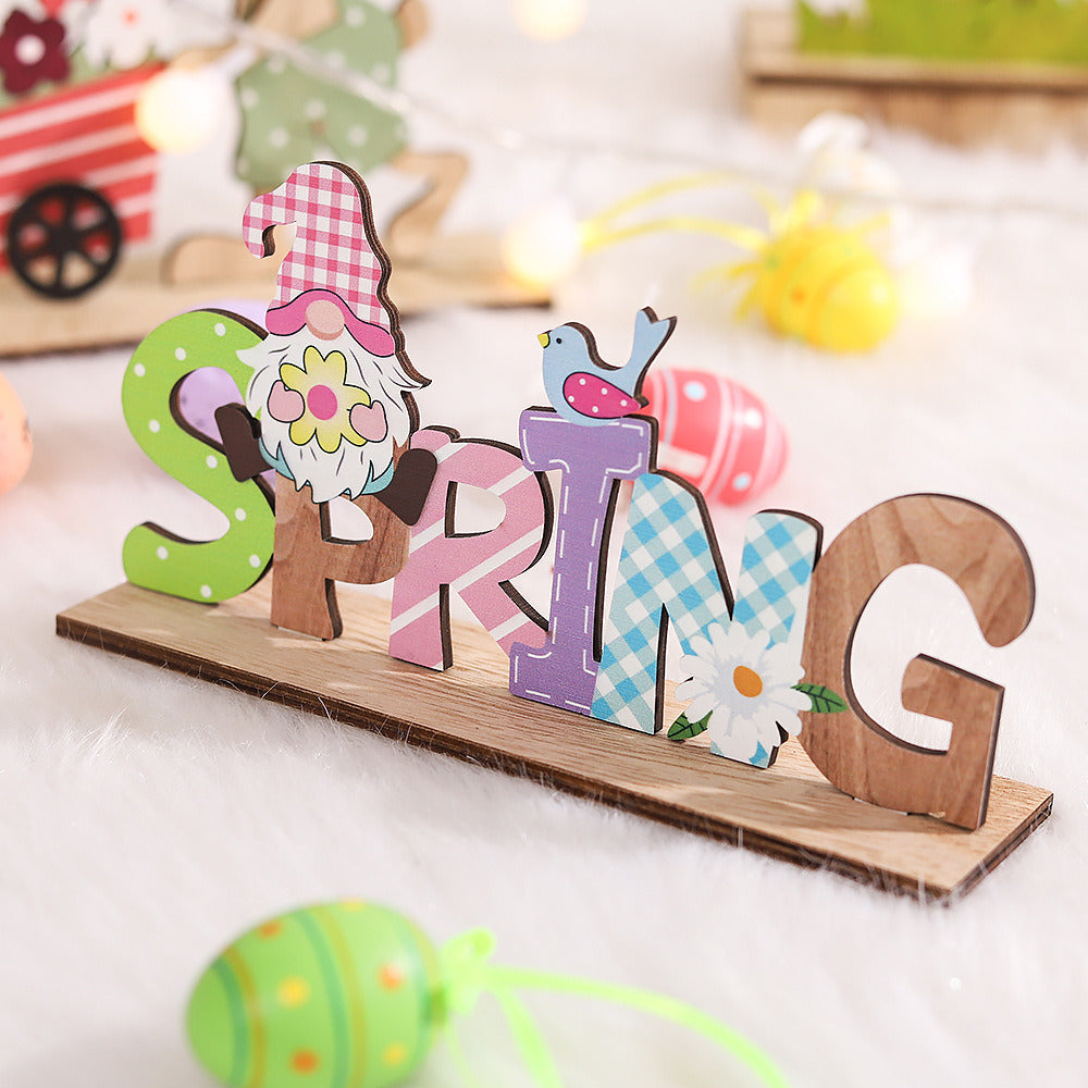 1pc Easter Bunny Gnome & Letter Design Ornament ; Easter Tabletop Wooden Decorations Signs; Cute Rabbit Gnome DIY Art Crafts; Home Decor; Easter Party Decor