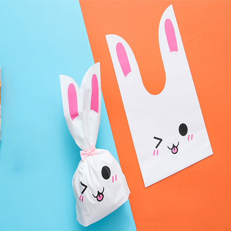 50pcs Easter Bunny Cellophane Treat Bags Candy Gift Wrap Bags Party Favors Supplies Rabbit Ear Bags