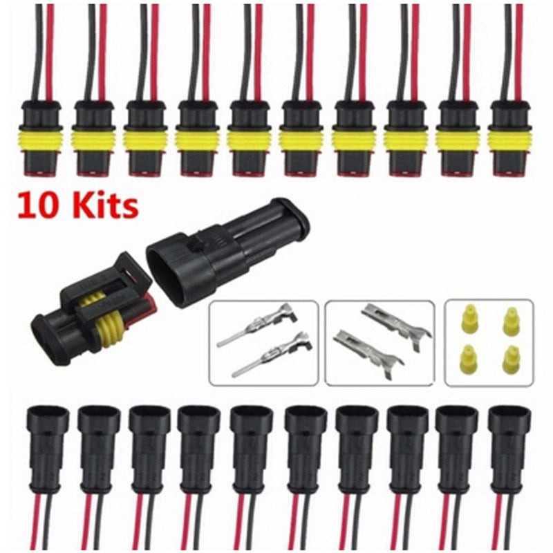 10 Kits 2 Pin Way Car Waterproof Wire Connector Plug; Sealed Waterproof Electrical Wire Connector Plug Car Auto Sets