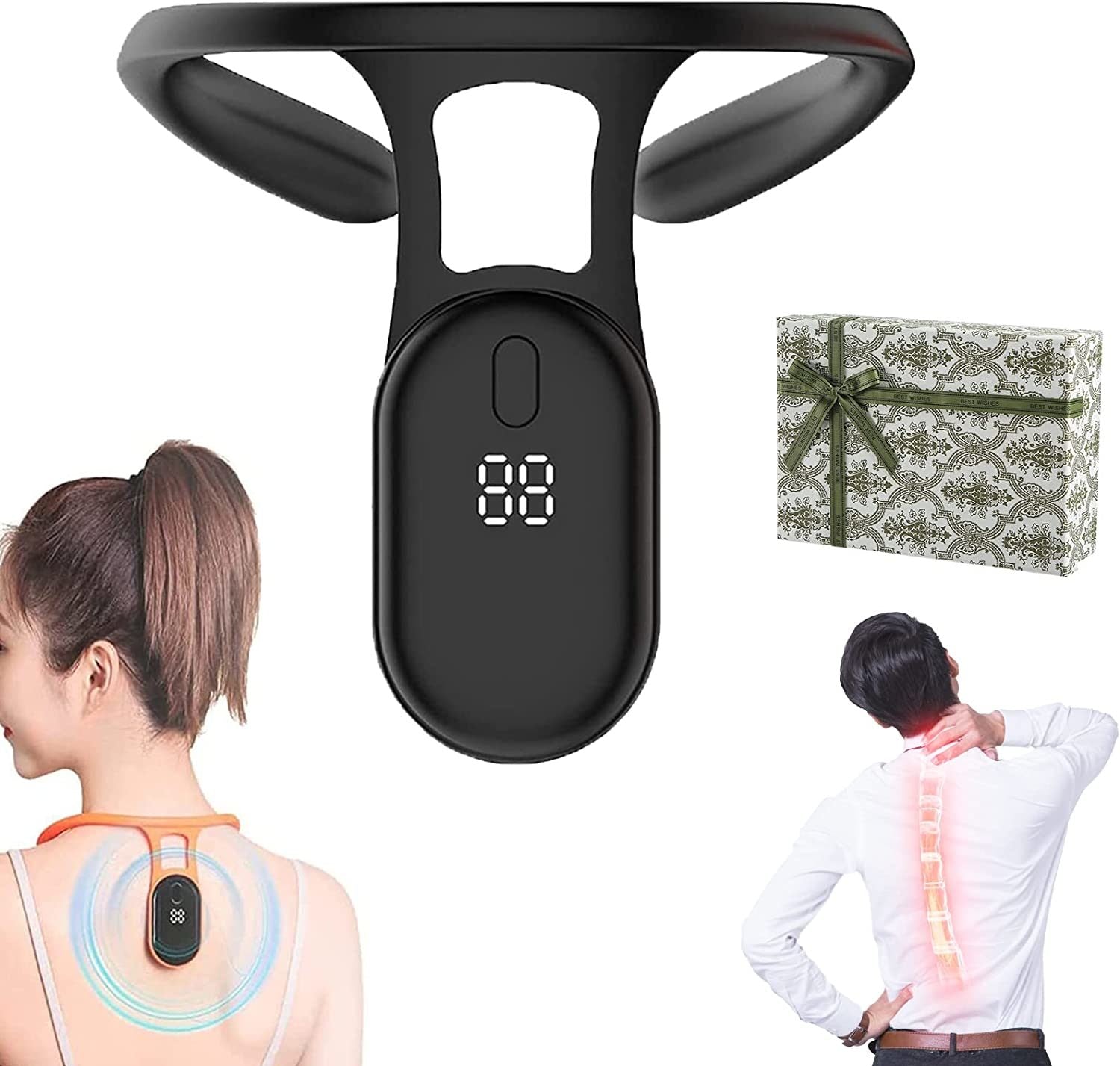 UIJKMN Portable Soothing Body Shaping Neck Instrument; Neck Acupoints Massager Device for Pain Relief (Black-1)