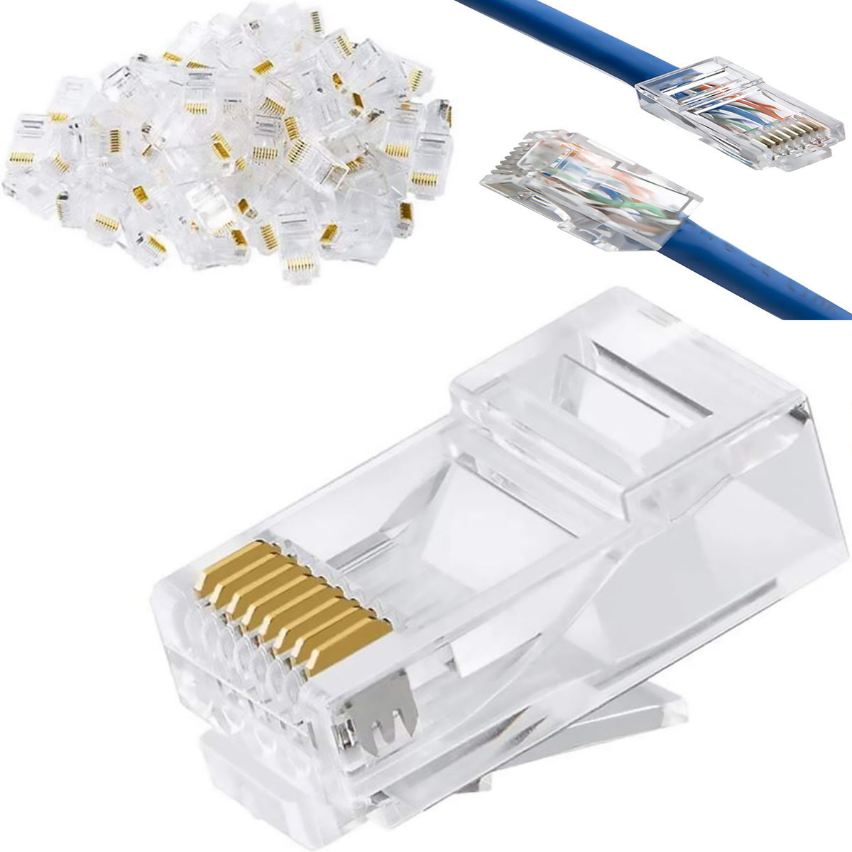 Cat6 RJ45 Ends; Cat6 Connector; Cat6 / Cat5e RJ45 Connector; Ethernet Cable Crimp Connectors UTP Network Plug For Solid Wire And Standard Cable