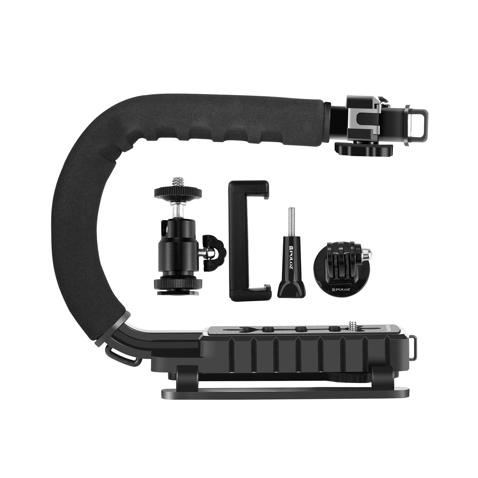 U/C Shaped Portable Handheld DV Bracket Stabilizer Kit With Cold Shoe Tripod Head & Phone Clamp & Quick Release Buckle & Long Screw For All SLR Cameras And Home DV Camera