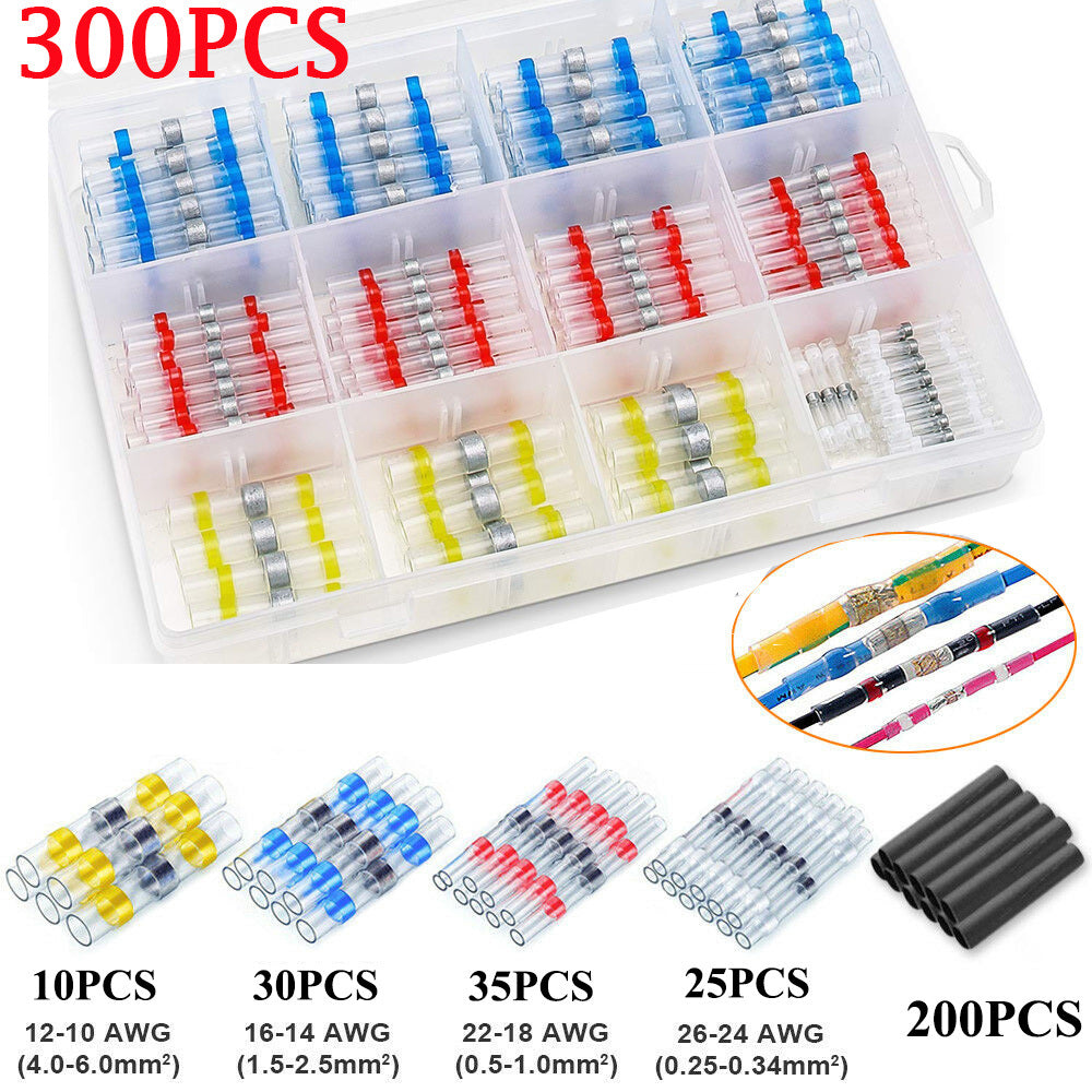 Solder Seal Wire Connectors; 300pcs Box Solder Sealed Wire Connectors - Heat Shrink Solder Butt Connectors - Solder Connector Kit - Automotive Marine Insulation