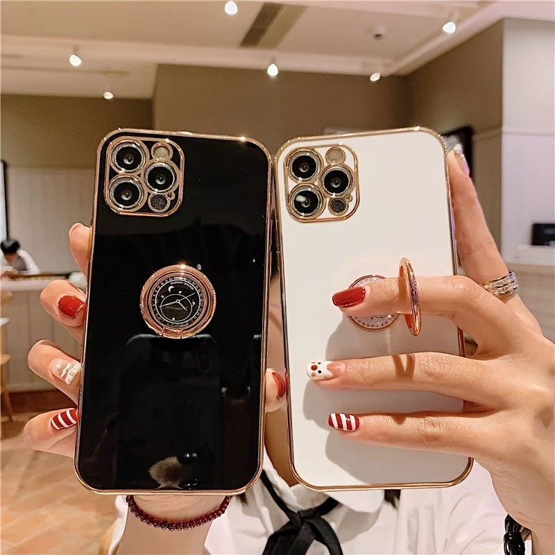 Luxury Plated Ring Bracket Shockproof Phone Case For IPhone 14 Pro Max/13 Pro/12/11/Xs Max/XR/X/8/7 Plus