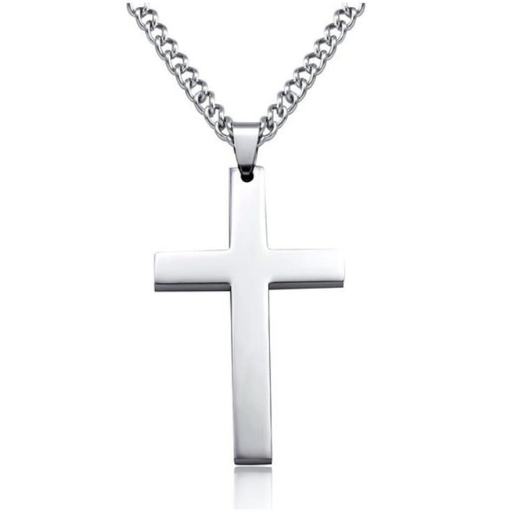 Cross Necklace for Men;  Stainless Steel Plain Cross Pendant Necklace for Men