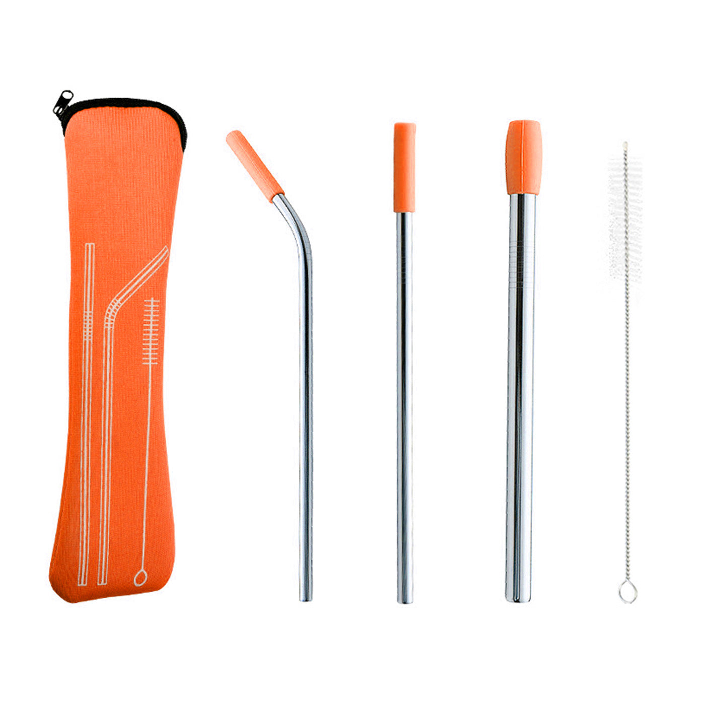 5pcs Set Stainless Steel Straws; Reusable Metal Straws With Silicone Tips; Sturdy Bent Straight Drinks Straw; Food Grade Straw; With 3pcs Straws; 1pc Cleaning Brush And 1pc Bag; 8inch
