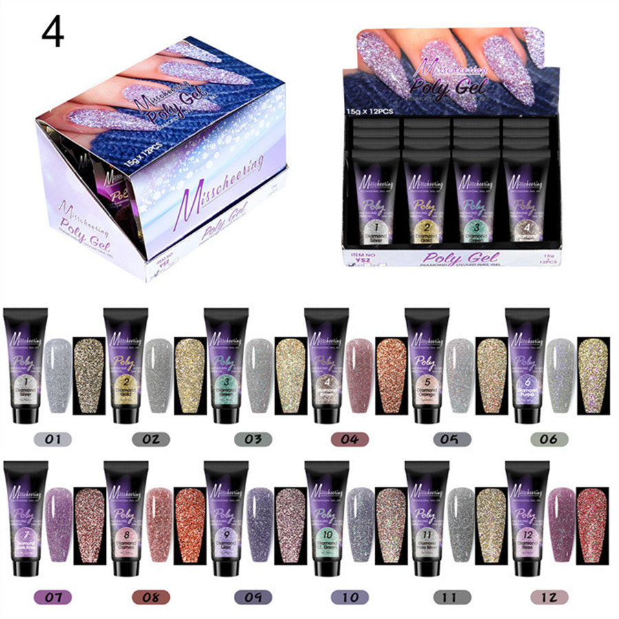 12 Color A Set Quick Extension Gel Sequins Set Nail Phototherapy Crystal Extension Gel Poly Gel Set